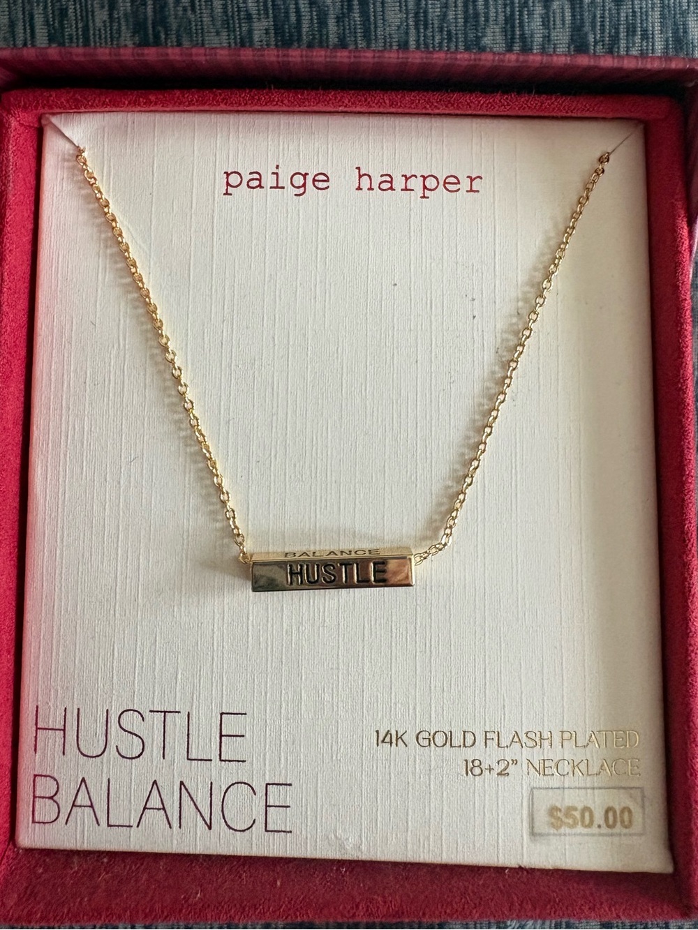 Paige Harper Gold Flash Plated 'HUSTLE' ‘Balance’ Bar Necklace BNIB
